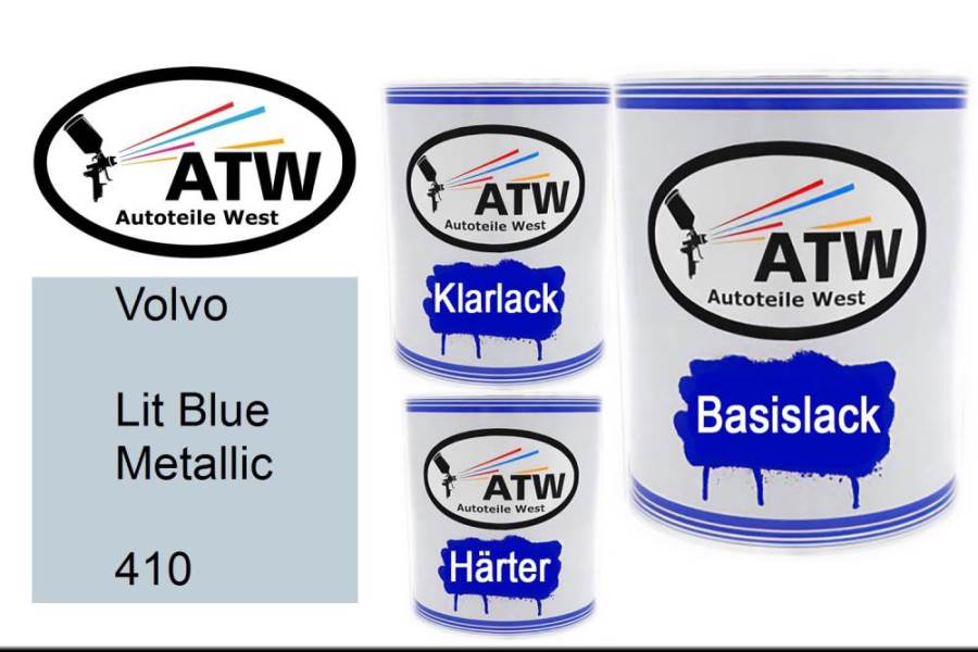 Volvo, Lit Blue Metallic, 410: 1L Lackdose + 1L Klarlack + 500ml Härter - Set, von ATW Autoteile West.